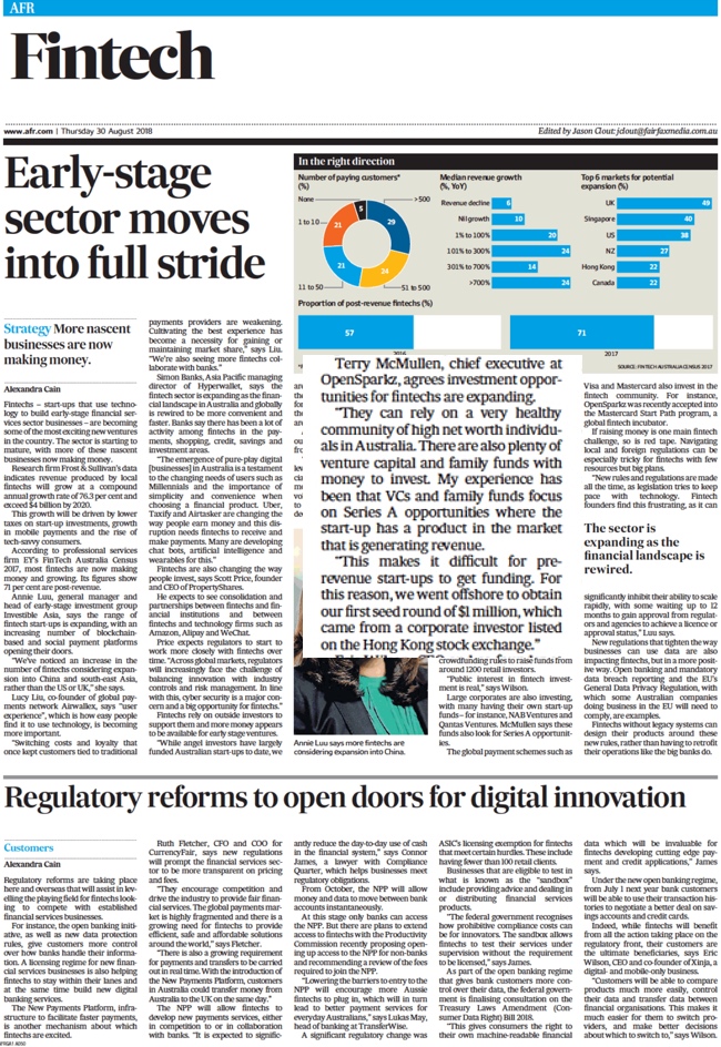 early stage fintech funding article from AFR